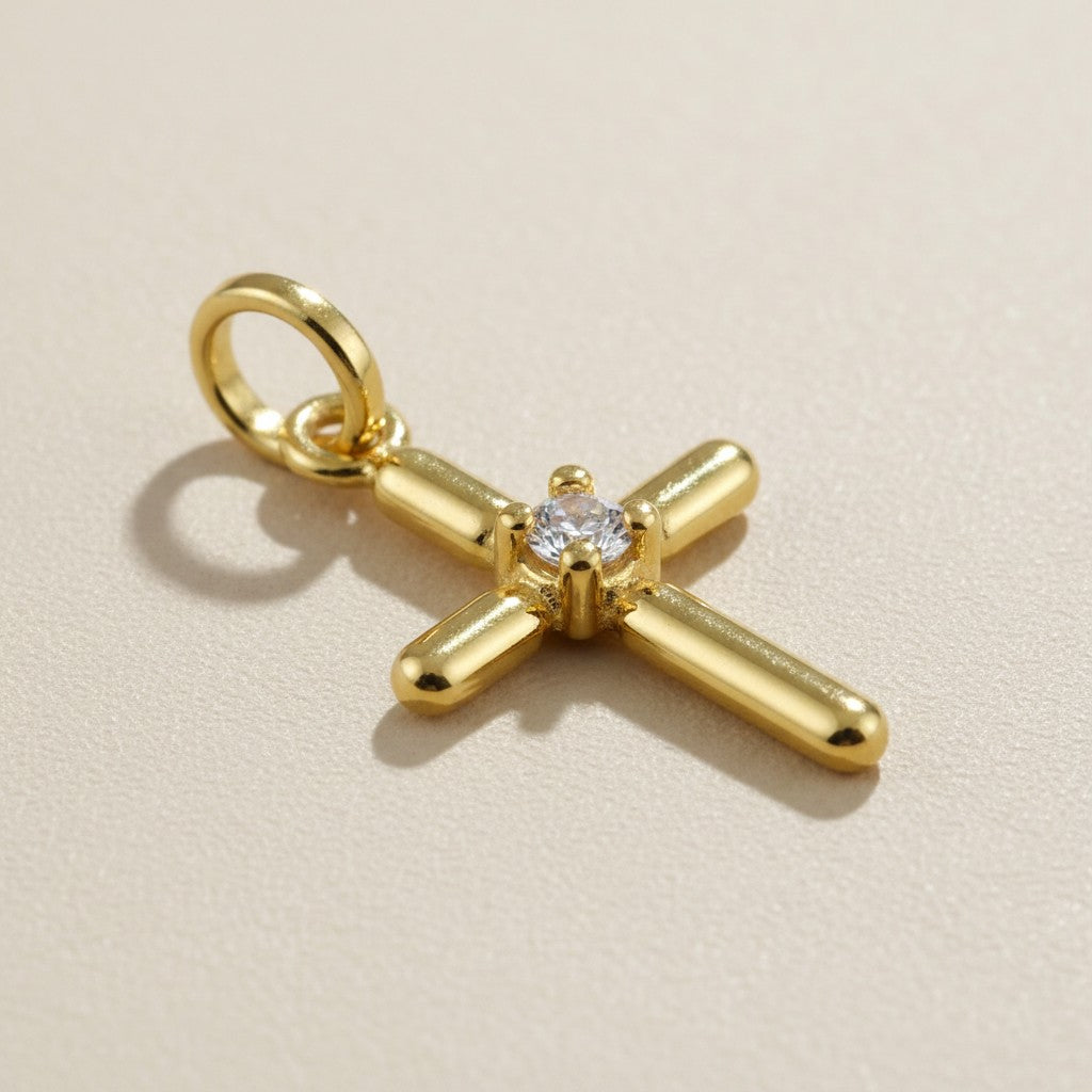 18k Gold Filled Polished CZ Cross Pendant | Timeless Faith & Elegance