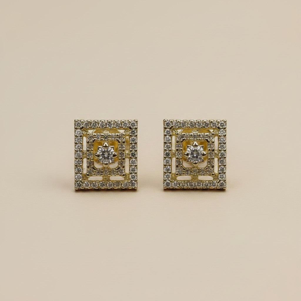 18k Gold Filled Micro CZ Princess Cut Stud Earrings | Everyday Sparkle