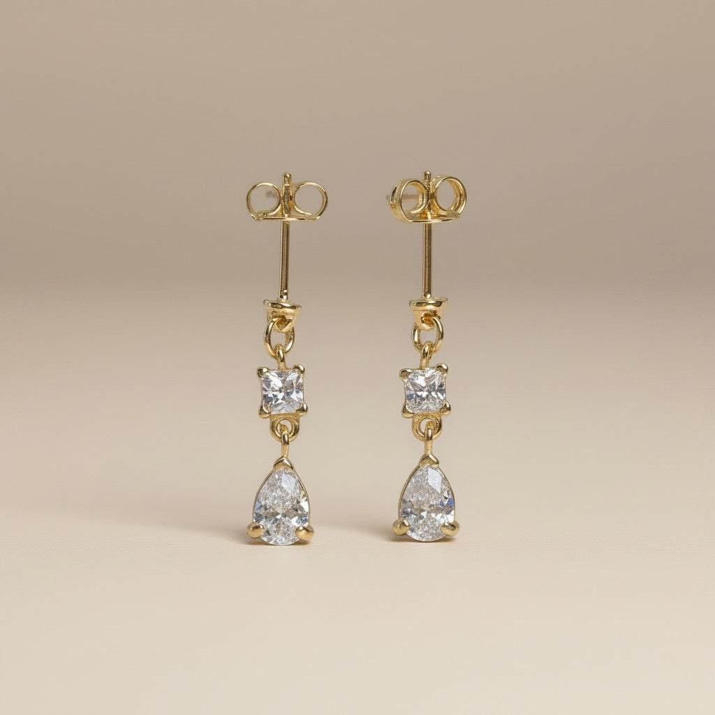 ✨ 18k Gold Filled Princess; Pear Cut CZ Drop Earrings — Two Cuts. One Drop. All the Glamour.