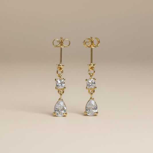 ✨ 18k Gold Filled Princess; Pear Cut CZ Drop Earrings — Two Cuts. One Drop. All the Glamour.