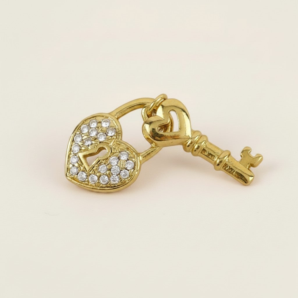 🔑 18k Gold Filled CZ Heart & Key Charm — Because Some People Hold the Key to Everything