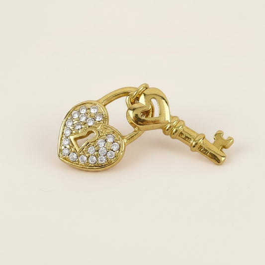 🔑 18k Gold Filled CZ Heart & Key Charm — Because Some People Hold the Key to Everything