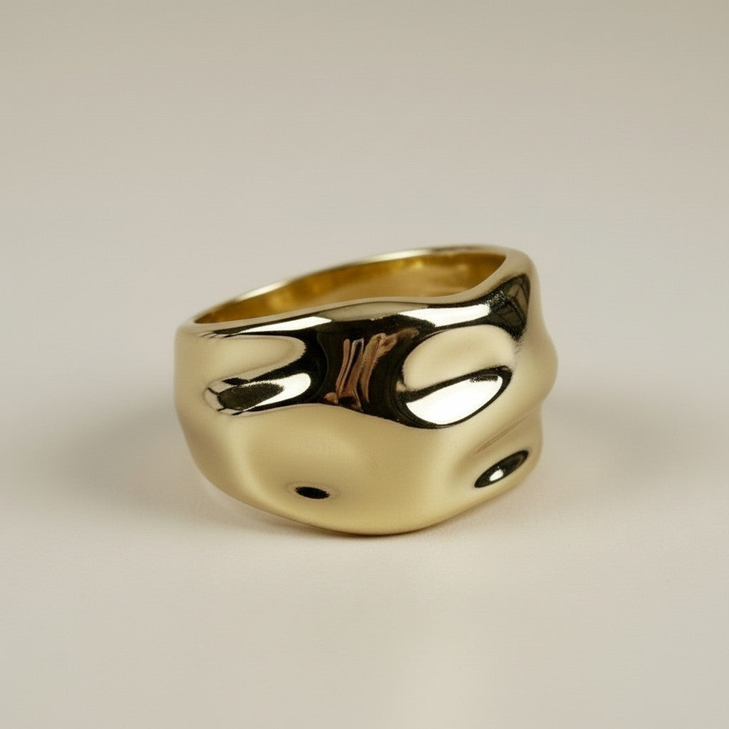 Wide Band Ring for Women - Chunky Statement Crumpled Design