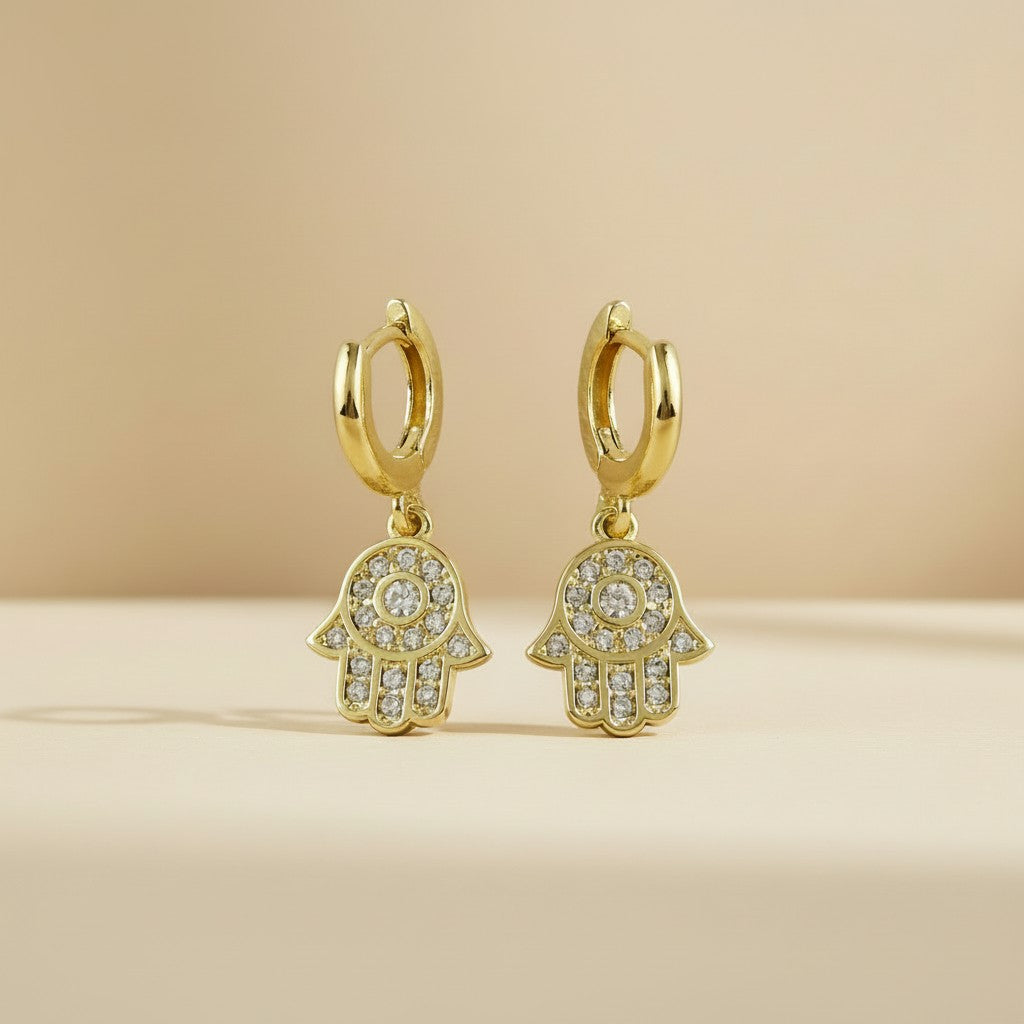 🤲 18k Gold Filled Hamsa Hoop Charm Earrings — A Small Hoop. A Sparkling Hand. All the Protection.