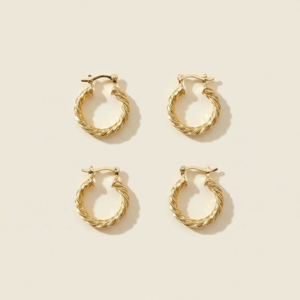 18k Gold Filled Twisted Hoop Earrings | Available in Two Sizes