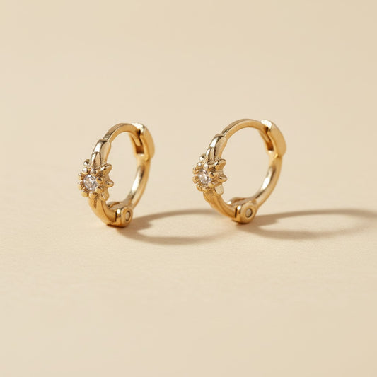✨ 18k Gold Filled Starburst Mini Clicker Hoop Earrings — Radiating Texture at the Smallest Scale.