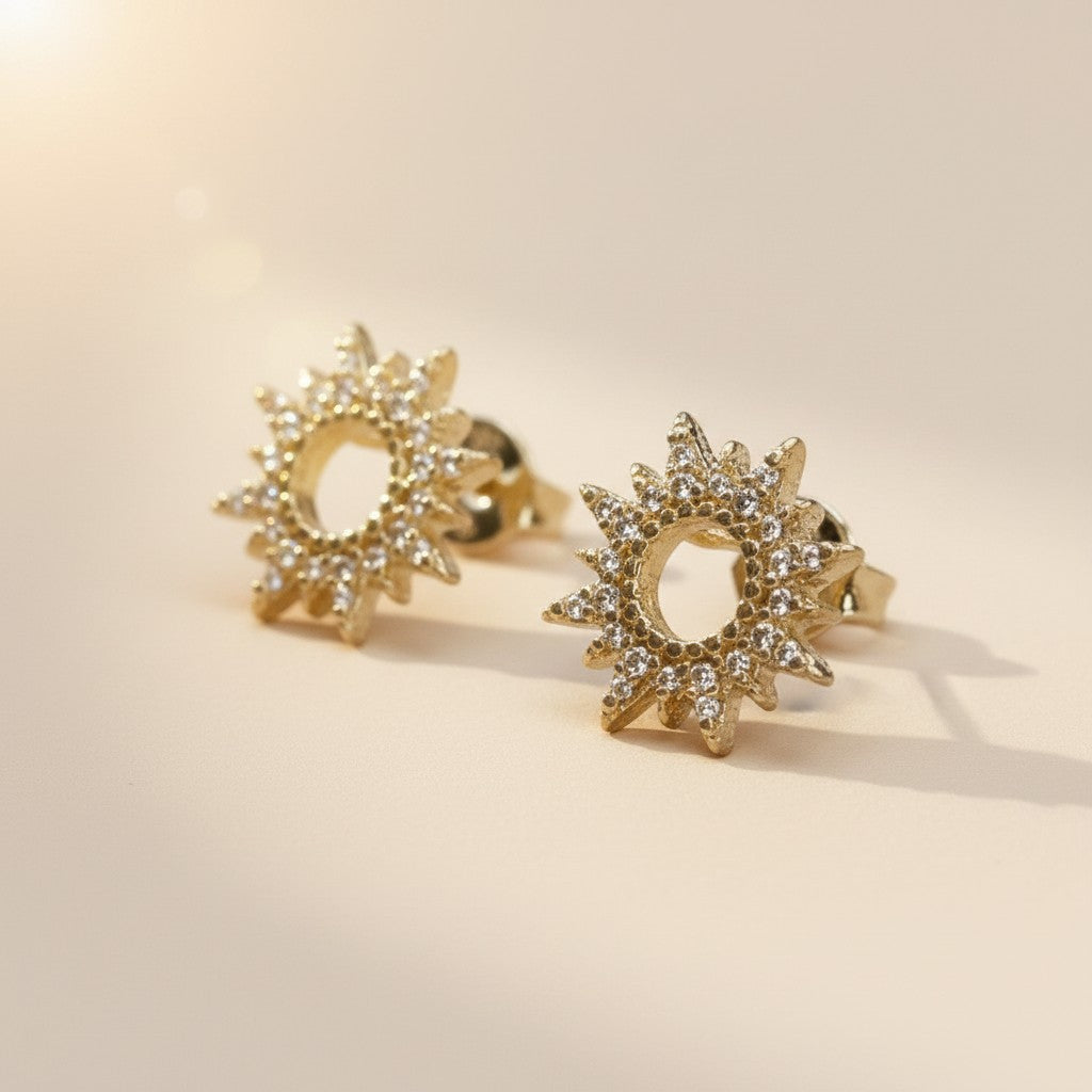 ⚡ 18k Gold Filled Round Spike CZ Stud Earrings — Edge at the Center. Spikes All Around.