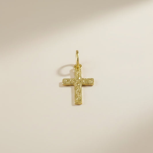 18k Gold Filled Engraved Milgrain Cross Charm — Faith with Old-World Craftsmanship. Worn Today.