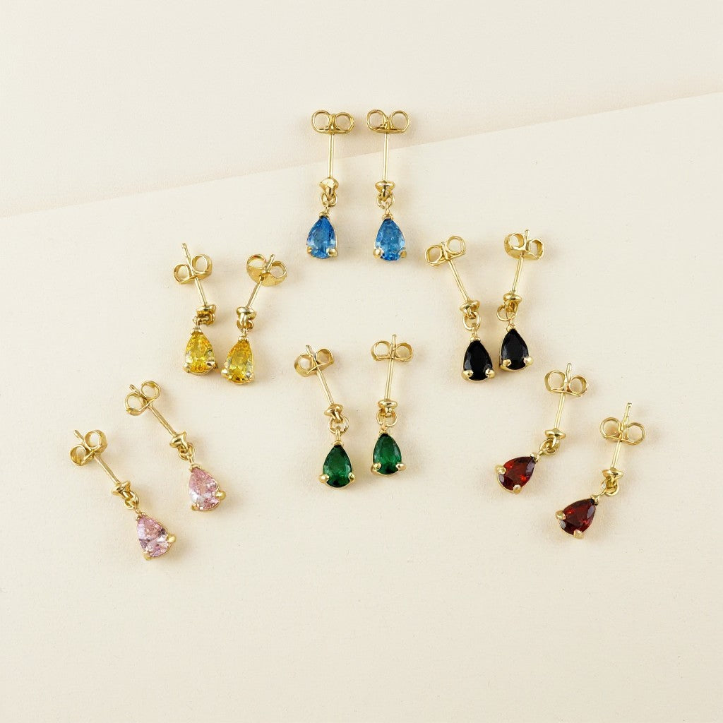 18k Gold Filled Colored CZ Teardrop  Earrings
