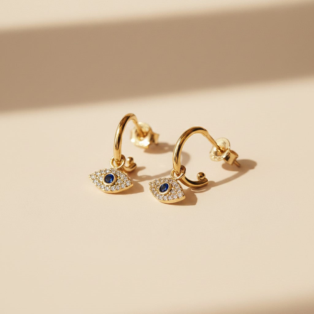 18k Gold Filled Evil Eye Hoop Earrings | Minimalist Protection Jewelry