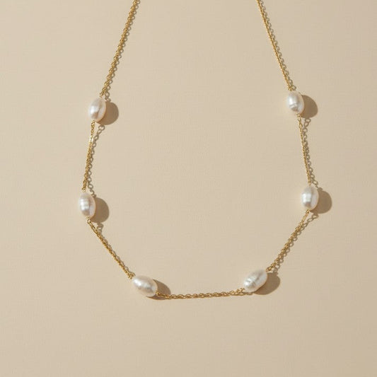 🤍 18k Gold Filled Spaced Baroque Pearl Necklace — Each Pearl Its Own Moment. The Chain Its Own Beauty.