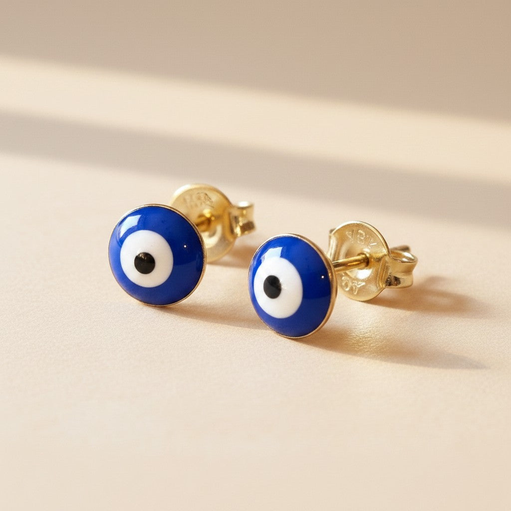 👁️ 18k Gold Filled Blue Evil Eye Stud Earrings — The Protective Gaze, Now Fully Visible. 6mm.
