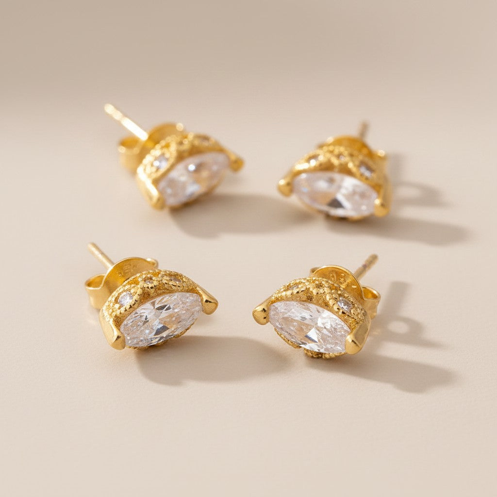 18k Gold Filled Vintage Marquise CZ Stackable Earrings | Elegant Ear Stacking Essential