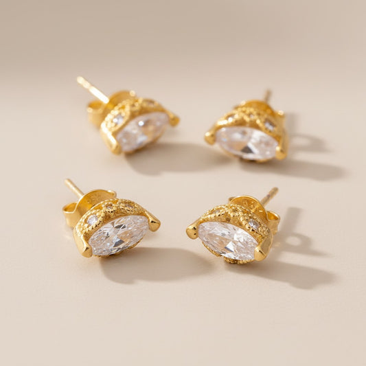 18k Gold Filled Vintage Marquise CZ Stackable Earrings | Elegant Ear Stacking Essential