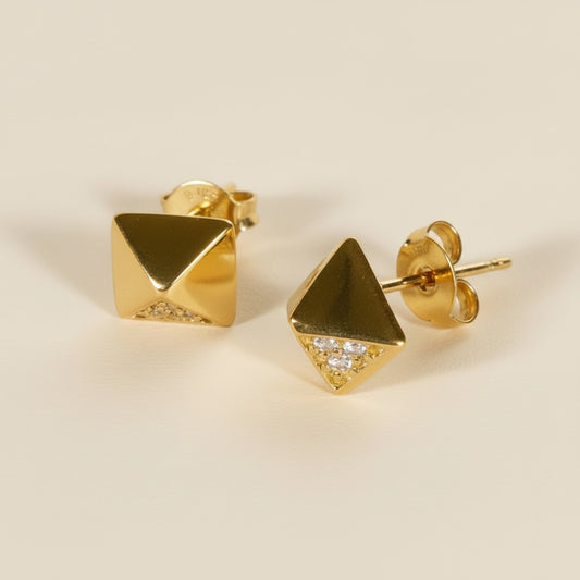 18k Gold Filled Pyramid CZ Stud Earrings | Bold & Playful Style
