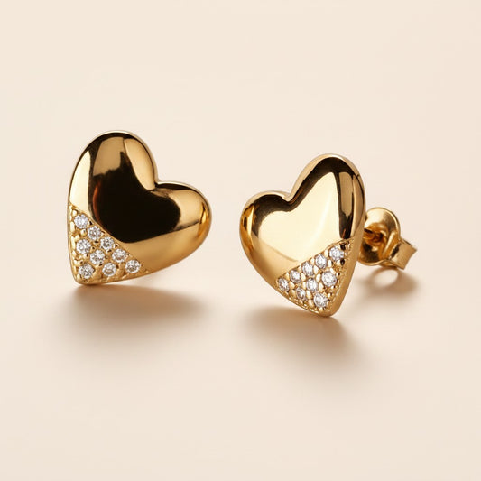 18k Gold Filled Heart Stud Earrings with CZ | A Collection of Love