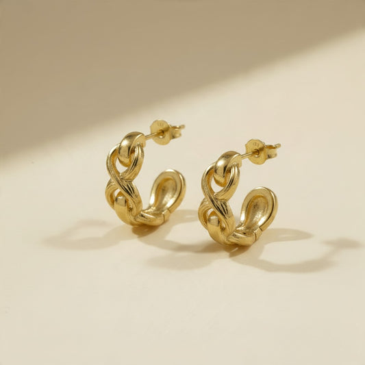 ∞ 18k Gold Filled Braided Infinity Hoop Earrings — The Figure-Eight Silhouette. Braided Texture. No Stones Needed.