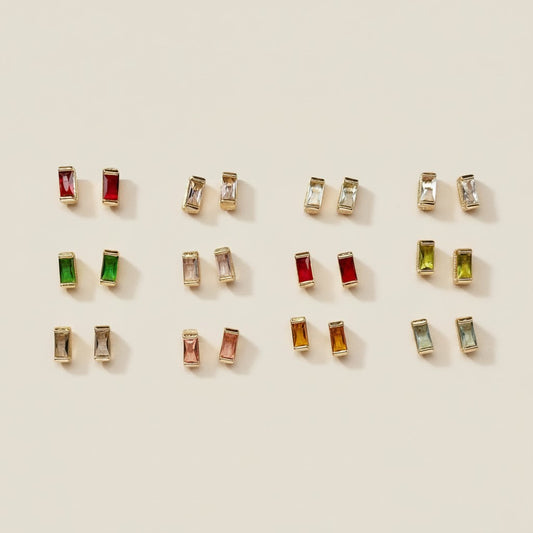 18k Gold Filled Baguette Birthstone Stud Earrings | Personalized Birthday Gift
