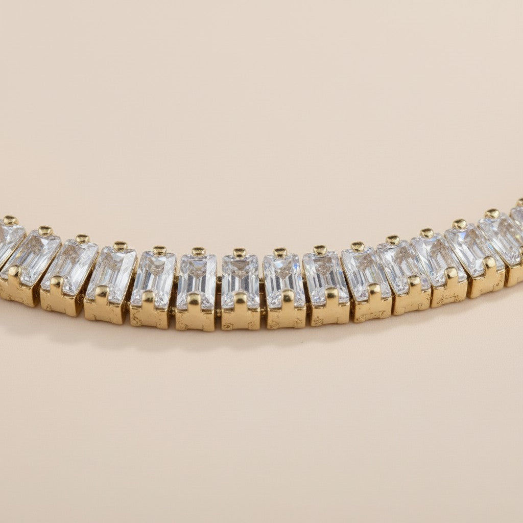 Tennis Bracelet for Women | Baguette Cut CZ Crystal Bracelet | Adjustable 6.5" Chain