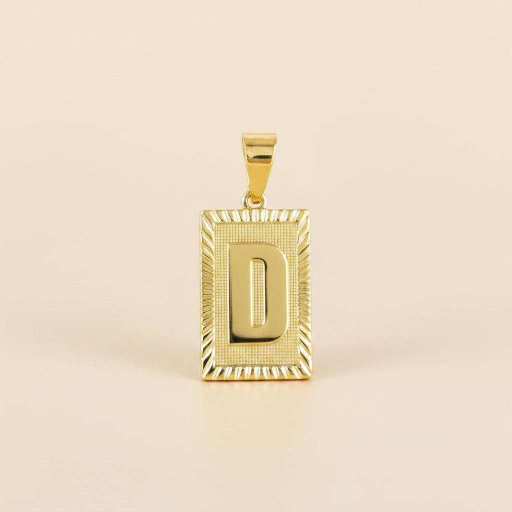 18k Gold Filled Vintage Diamond Cut Initial Plate Pendant | Personal & Timeless
