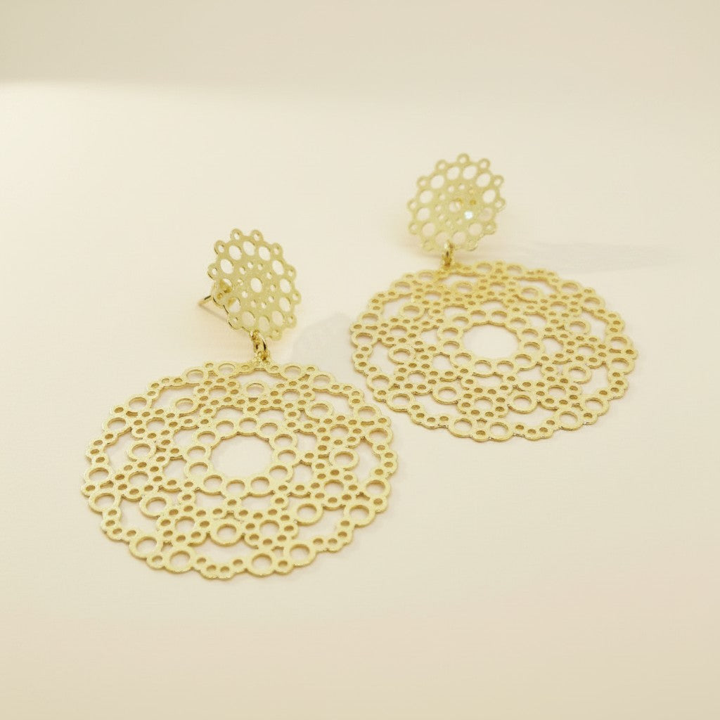 18k Gold Filled Redondo Renda Earrings | Round Lace-Inspired Texture