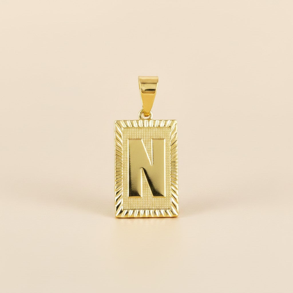 18k Gold Filled Vintage Diamond Cut Initial Plate Pendant | Personal & Timeless