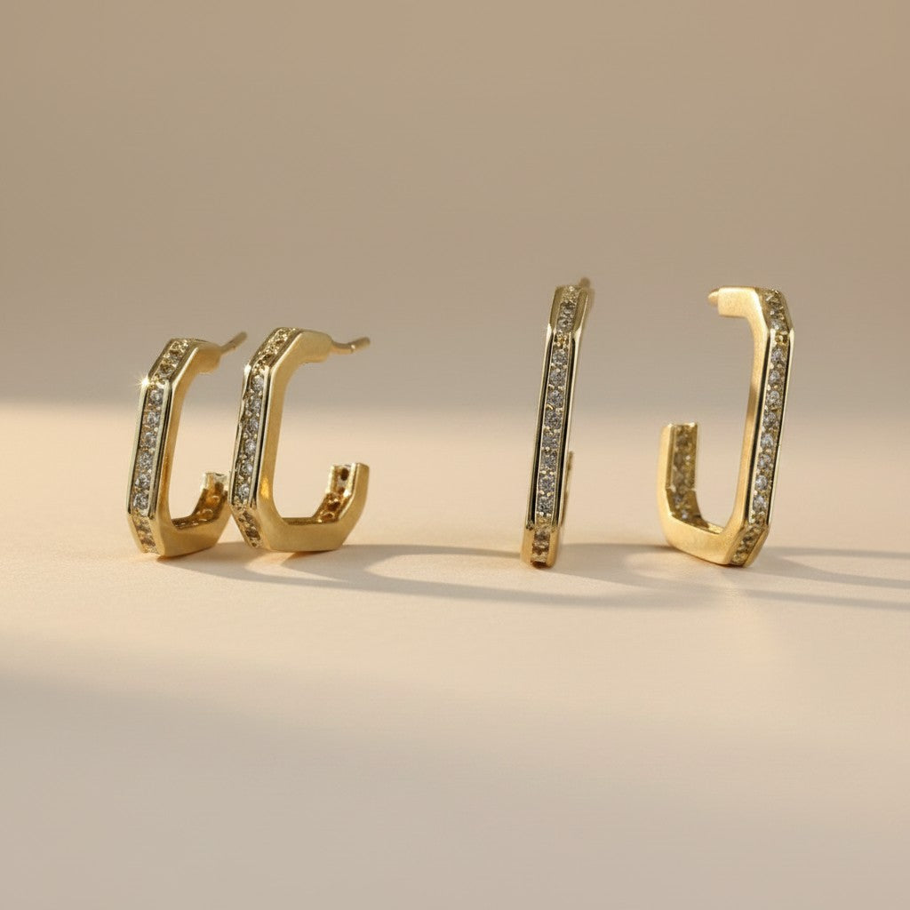 18k Gold Filled Square C-Hoop Earrings | Modern Geometry, Classic Elegance