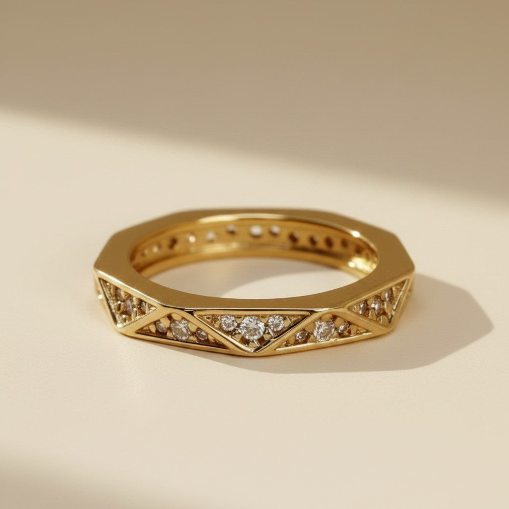 ✨ 18k Gold Filled Faceted CZ Band Ring — Every Angle Cut. Every Facet Set With Sparkle.