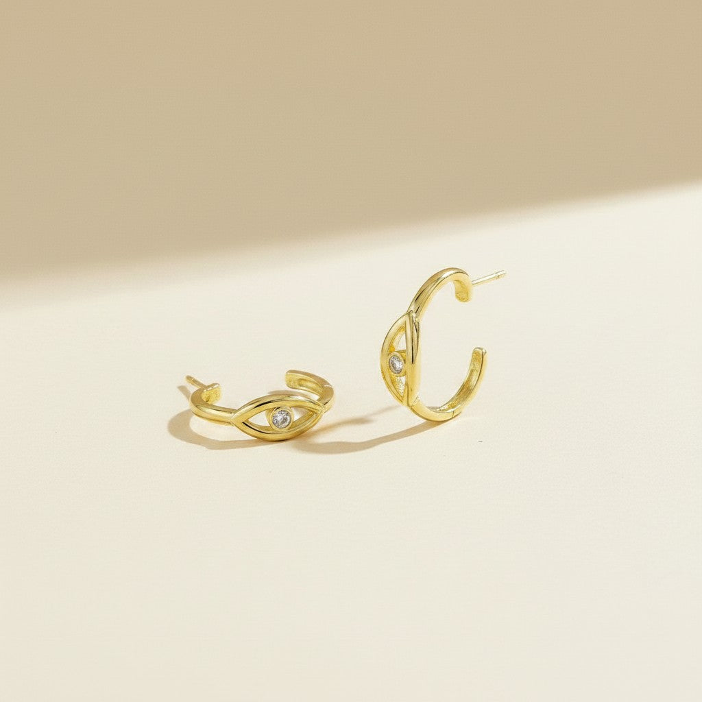 18k Gold Filled CZ Eye C- Hoop Earrings
