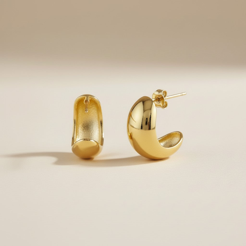 Dome Earrings for Women - Medium Size Statement Hoops | Hypoallergenic Daily Wear Jewelry