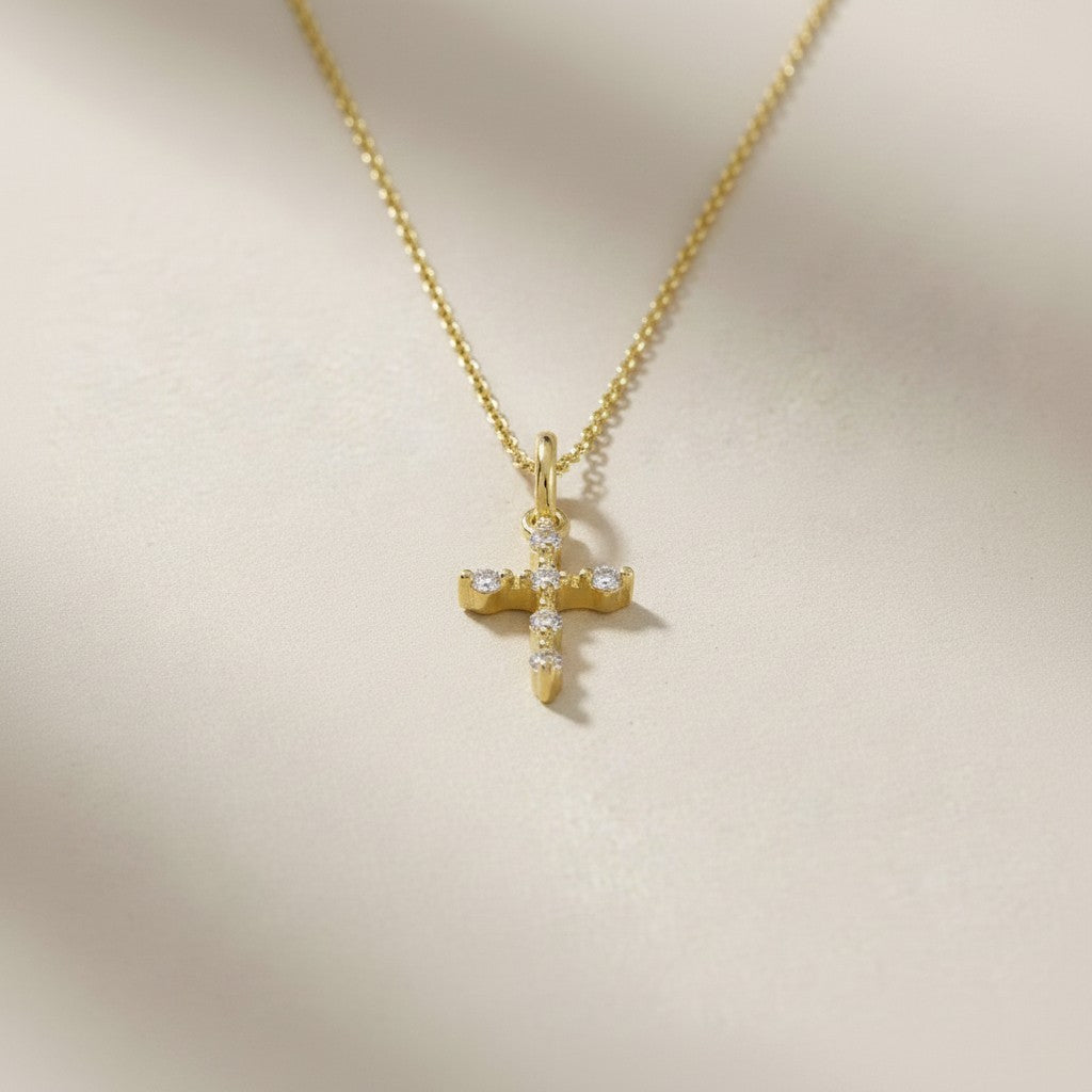 18k Gold Filled CZ Cross Necklace — Worn Close to the Heart, Every Single Day