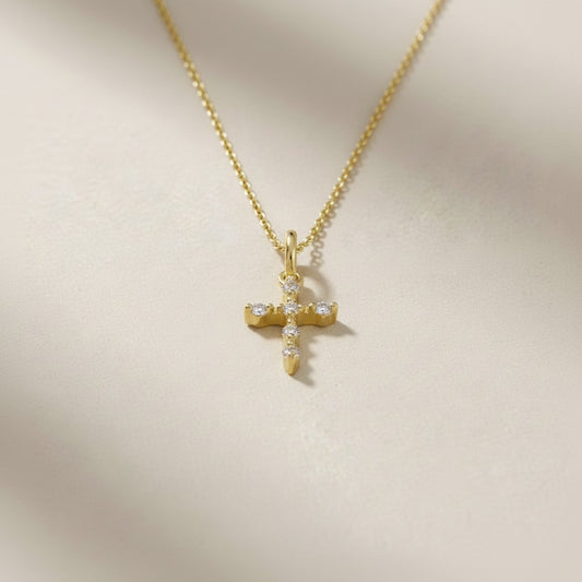 18k Gold Filled CZ Cross Necklace — Worn Close to the Heart, Every Single Day