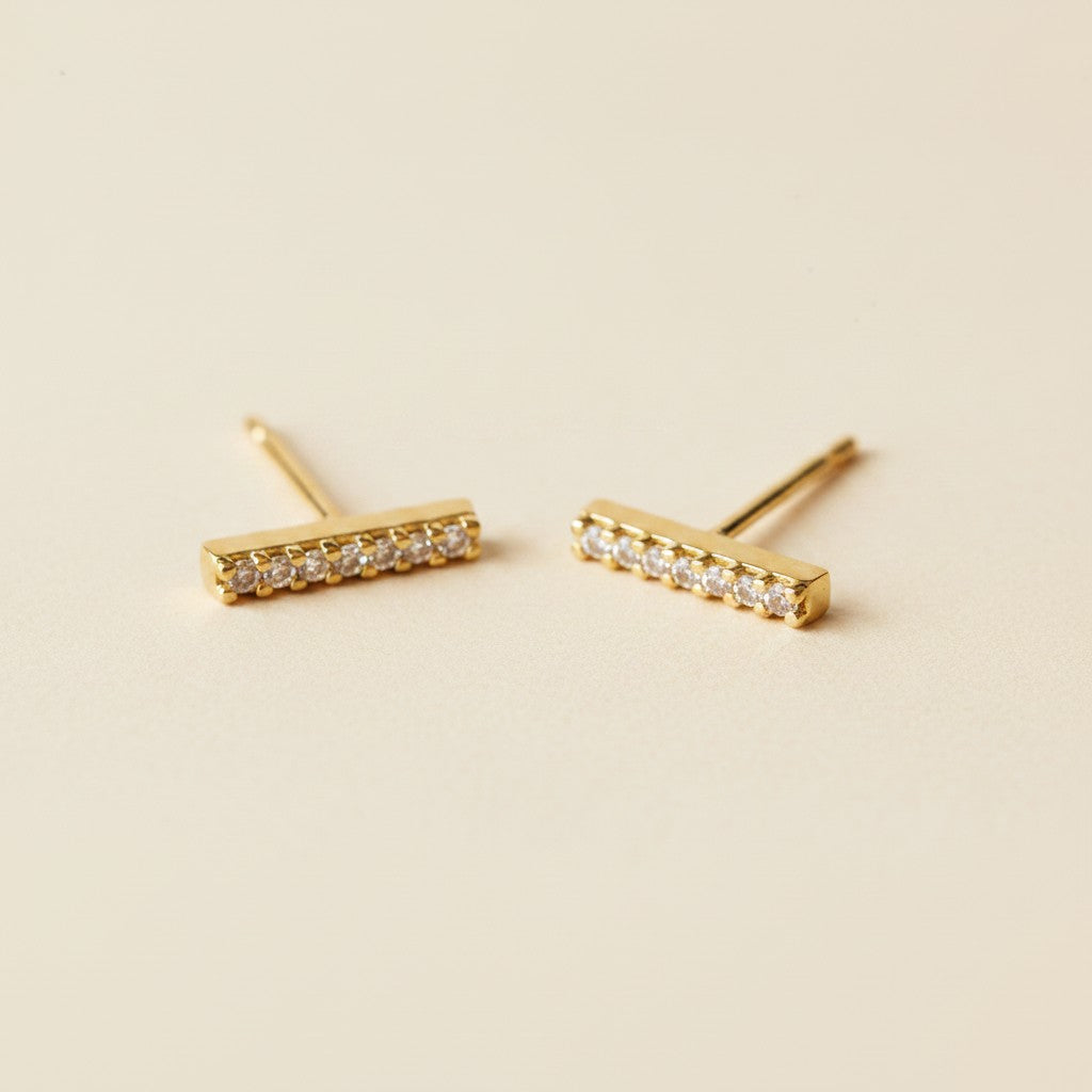 ✨ 18k Gold Filled CZ Bar Stud Earrings — The Line. The Sparkle. The Daily Essential.