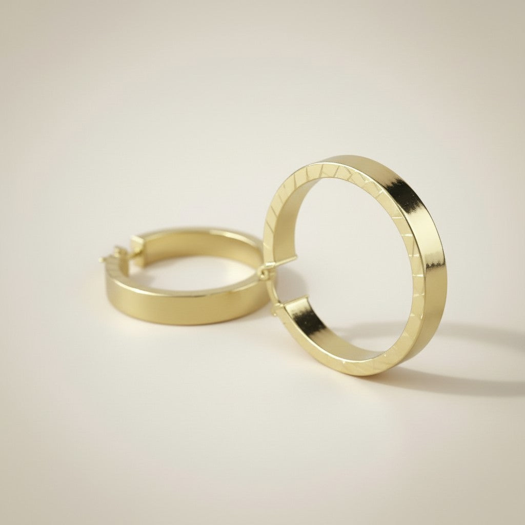 18K Gold Filled 35mm Flat Hoop With Scalloped Side Detail