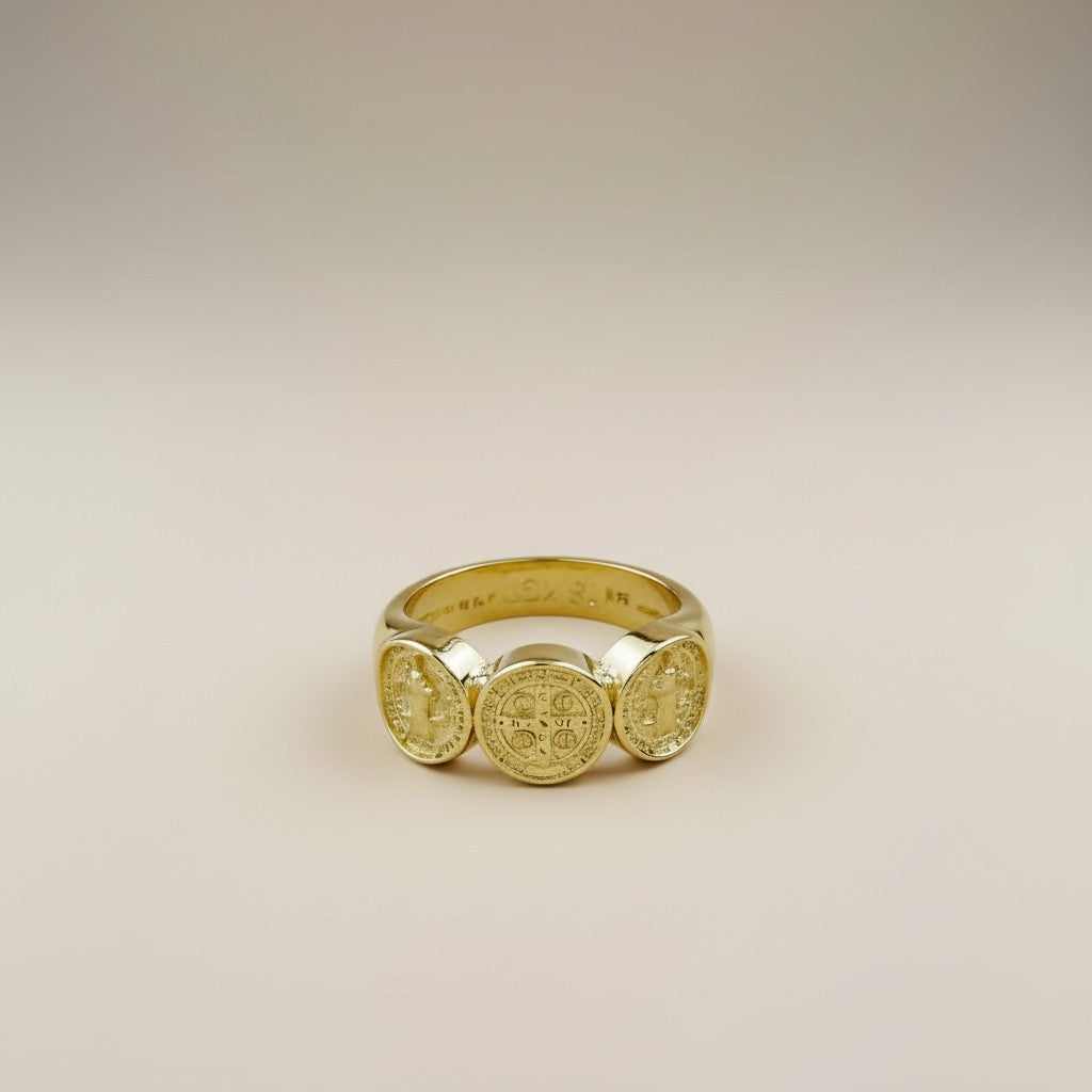 Saint Benedict Ring - Triple Band Religious Ring for Men & Women