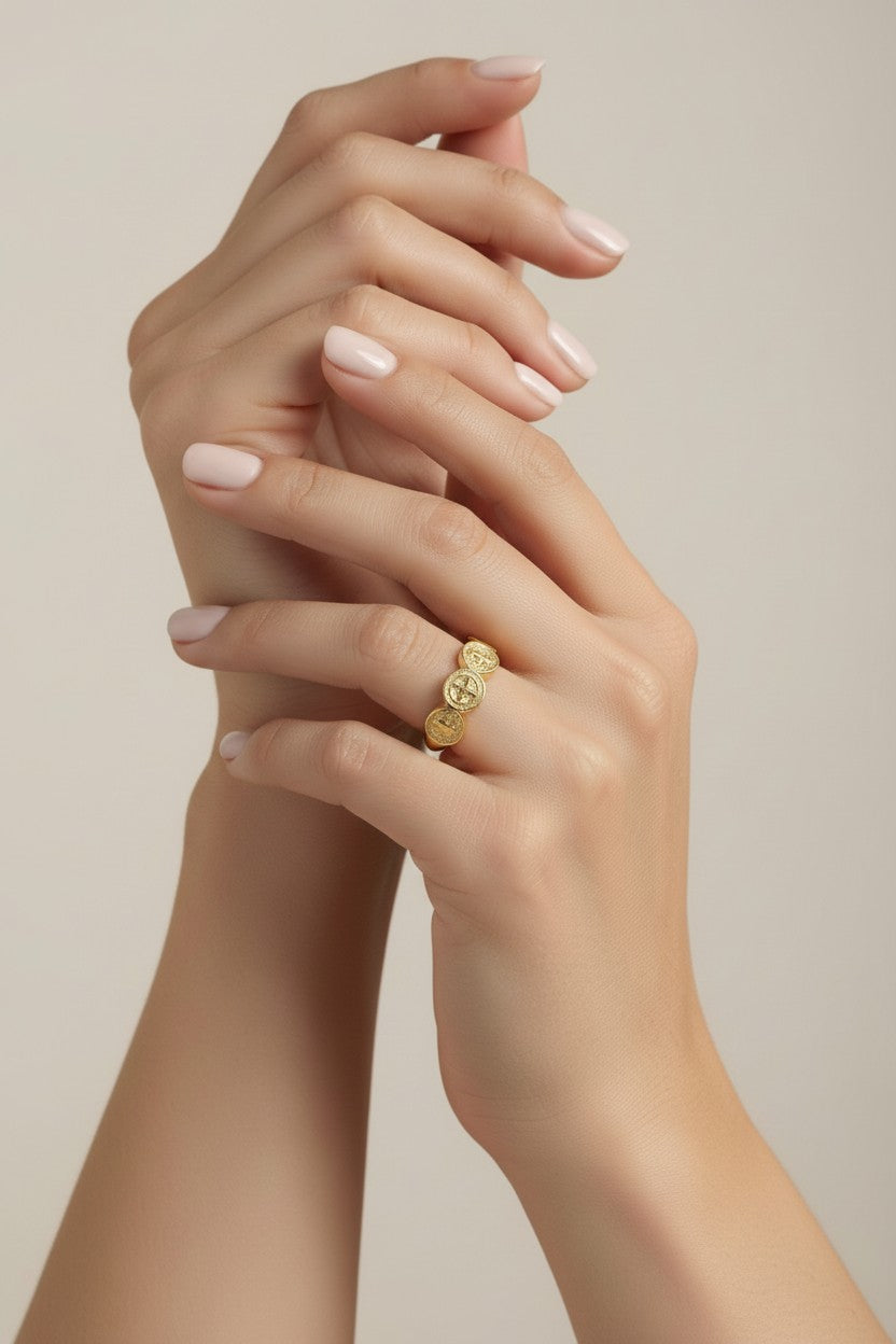 Saint Benedict Ring - Triple Band Religious Ring for Men & Women