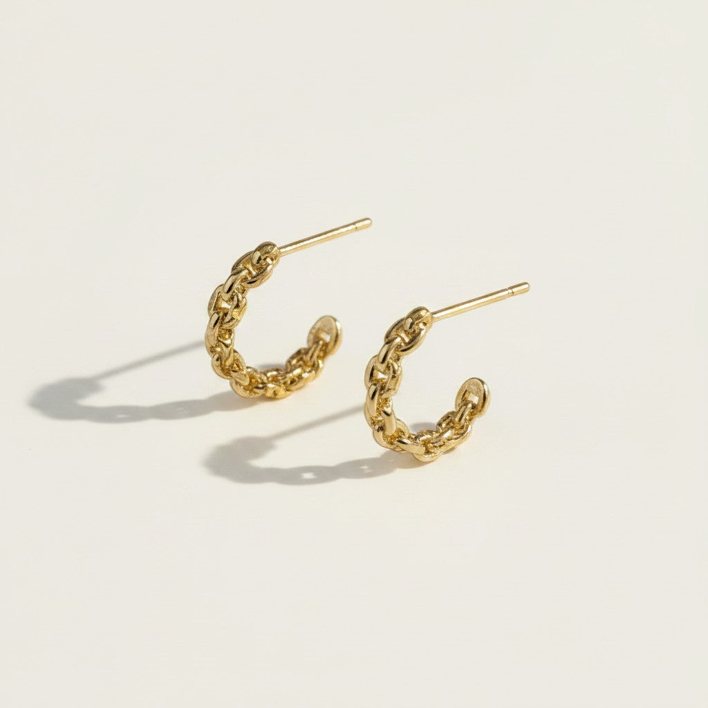 18k Gold Filled Crafted Chain C-Hoop Earrings