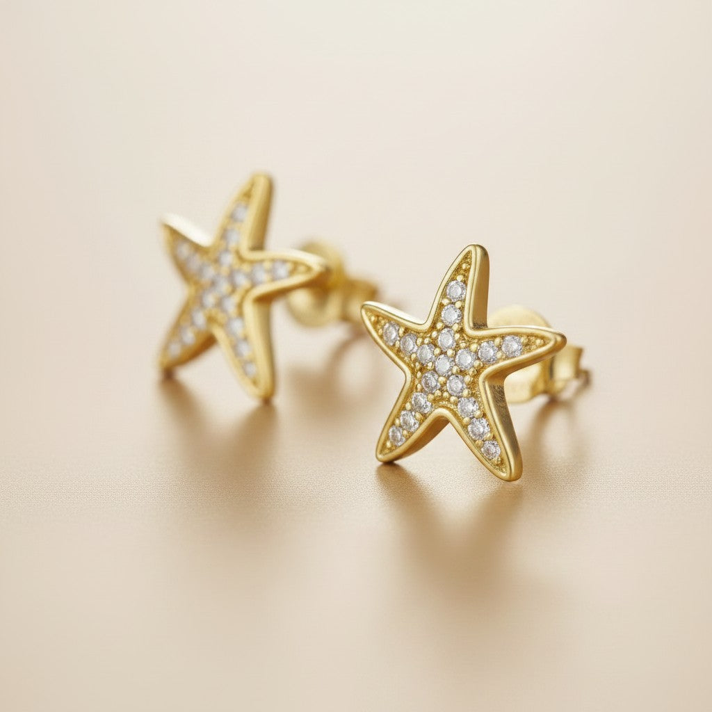 ⭐ 18k Gold Filled Pavé CZ Sea Star Stud Earrings — The Ocean on Your Ear. All Sparkle.