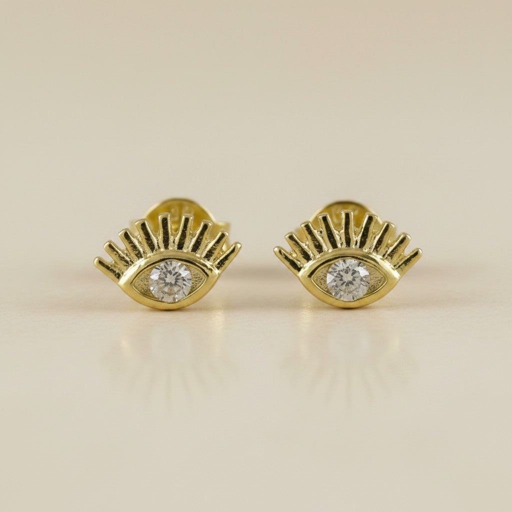 18k Gold Filled CZ Eye Stud Earrings — Playful, Protective & Quietly Magical