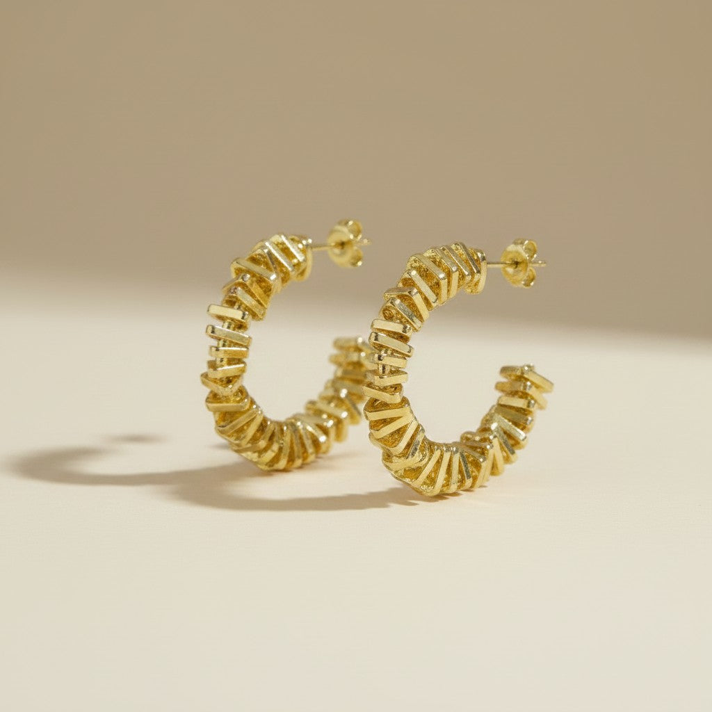 ✨ 18k Gold Filled Faceted Origami C-Hoop Earrings — Sculpture at the Ear. Gold That Moves Differently.