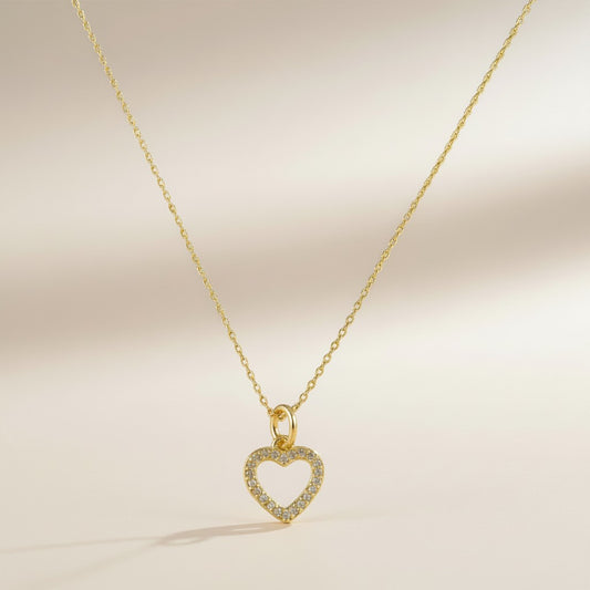18k Gold Filled CZ Open Heart Necklace — Love, Outlined in Sparkle. Worn Close Always.