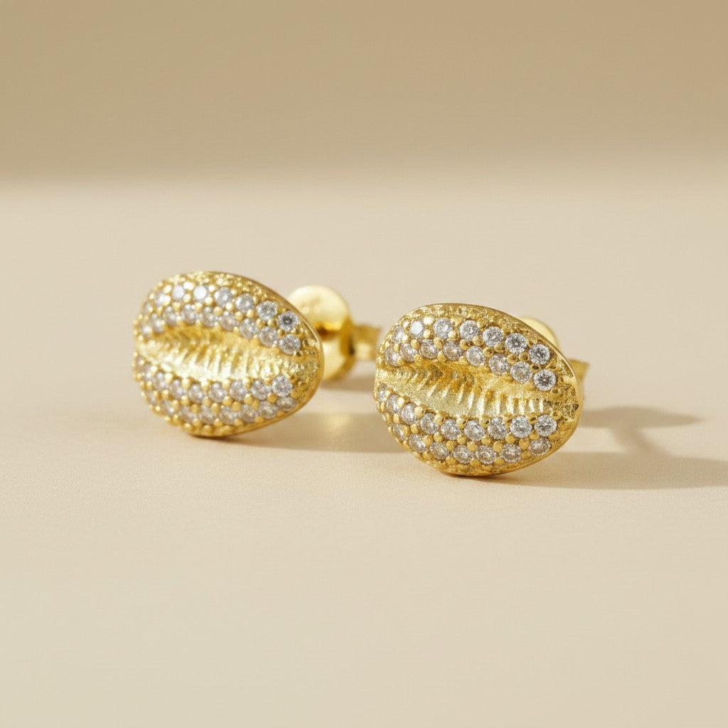18k Gold Filled Cowrie Shell CZ Stud Earrings | Coastal Elegance