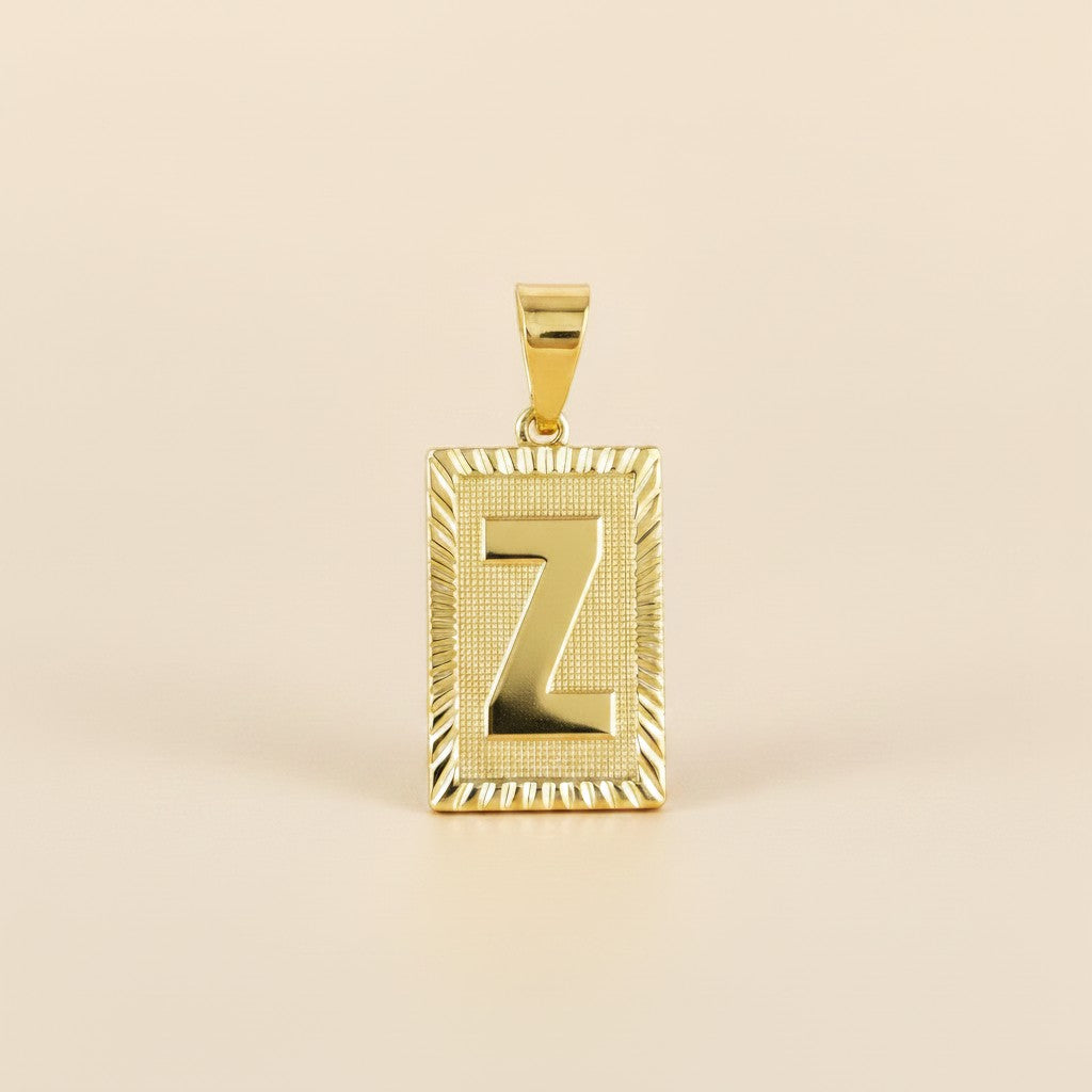 18k Gold Filled Vintage Diamond Cut Initial Plate Pendant | Personal & Timeless