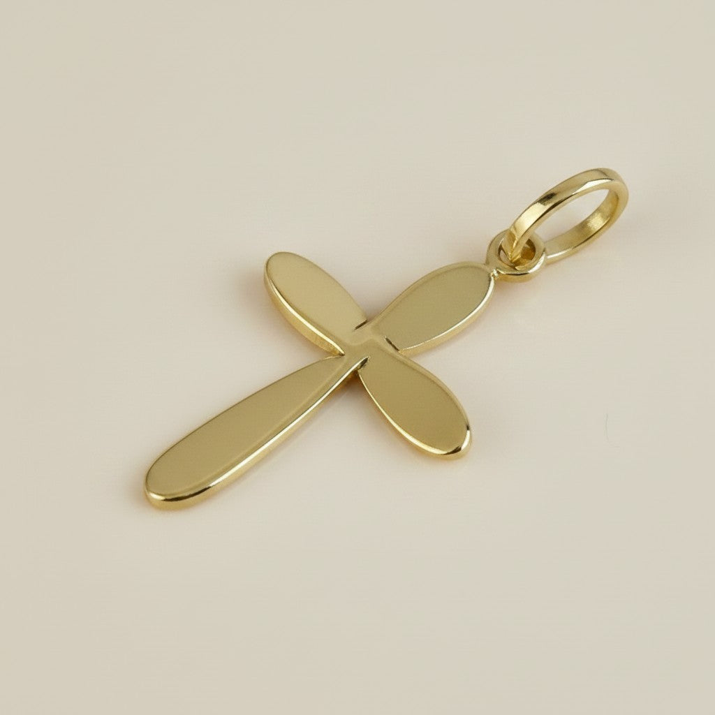 18k Gold Filled Rounded Polished Cross Pendant | Contemporary Faith