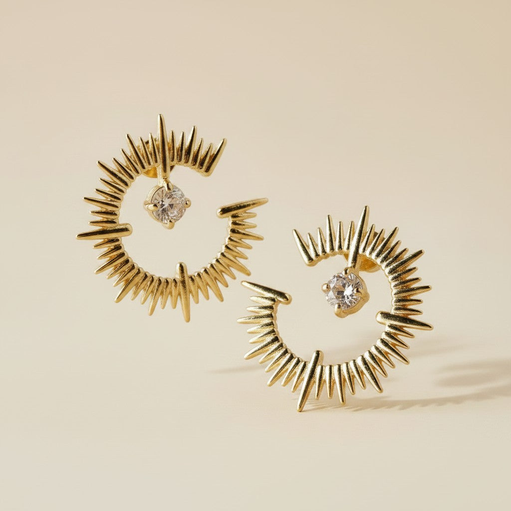 18k Gold Filled Spiked CZ Stud Earrings | Exclusive & Unique Style