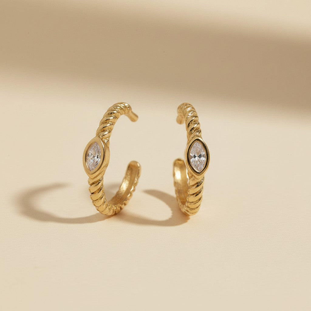 18k Gold Filled Mini CZ Eye C-Hoop Earrings — The Protective Gaze, Set in Warm Gold.