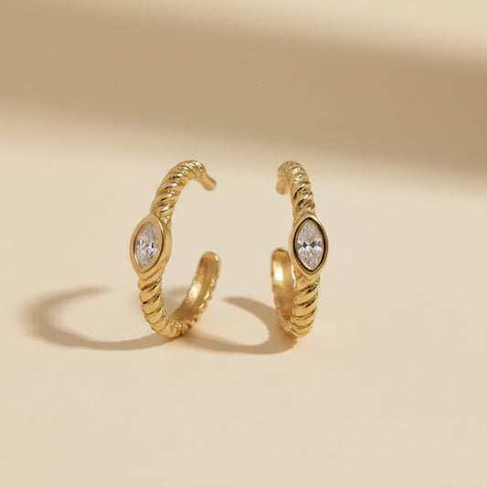 18k Gold Filled Mini CZ Eye C-Hoop Earrings — The Protective Gaze, Set in Warm Gold.