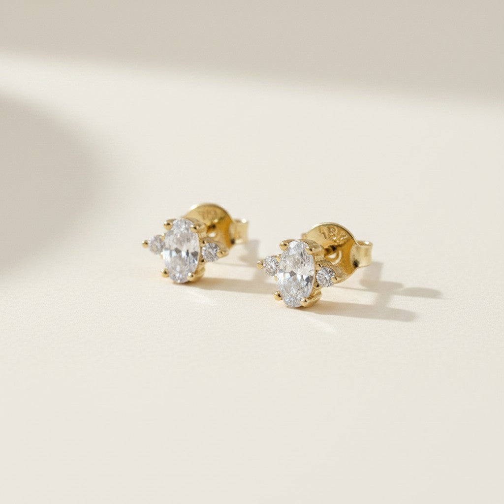 18k Gold Filled Oval CZ Stud Earrings | Classic Meets Contemporary