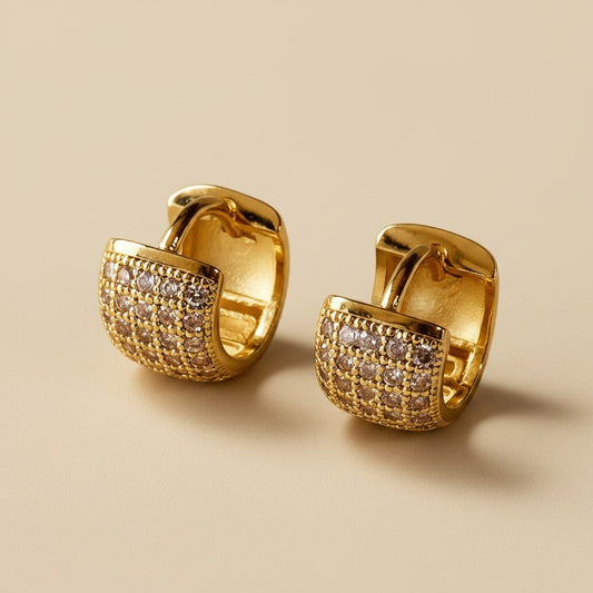 18k Gold Filled Chunky Mini Huggie Hoop Earrings | 4-Row CZ Sparkle