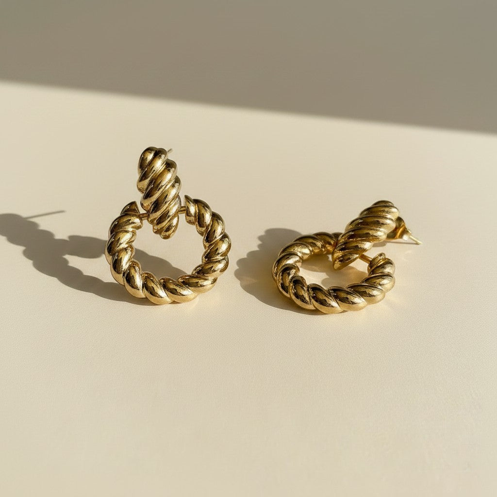🥐 18k Gold Filled Croissant Dangle Earrings — The Twist That Catches the Light. Now at the Ear.